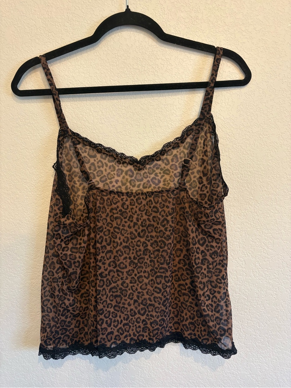 Leopard Print Lace Trim Camisole Tank Y2K Sheer Animal Print Top Women’s XL - Picture 10 of 13